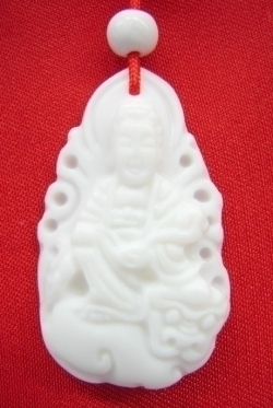 White Jade Gemstone Kuan Yin Necklace