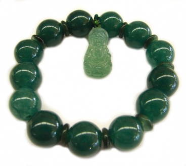 Chinese Green Jade Bracelets w/ Kuan Yin