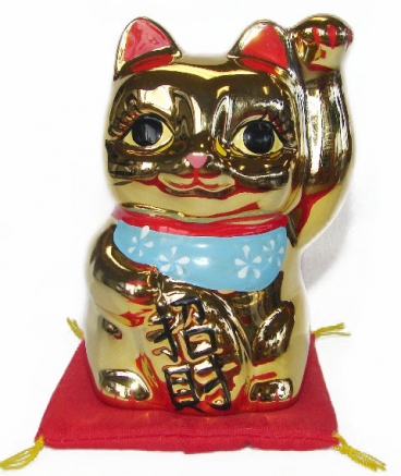 Golden Lucky Cat Statue with Left Hand Up