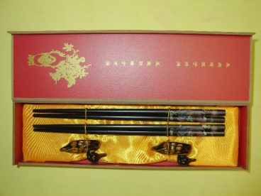 Chinese Black Chopsticks with Pictures of Double Dragons