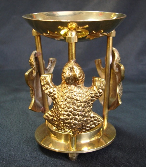 Brass Incense Oil Burner with Turtle Design