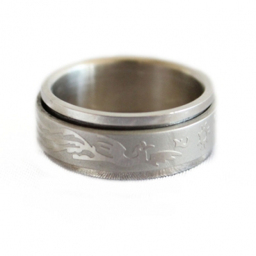 Silver Spinner Ring with Dragon Phoenix Image