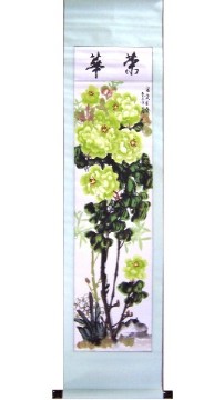 Green Peony Flower Scroll Picture
