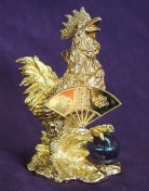 Brass Rooster with Fan and Amethyst Ball
