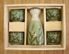 Ceramic Green Japanese Saki Set with Bamboo Pictures