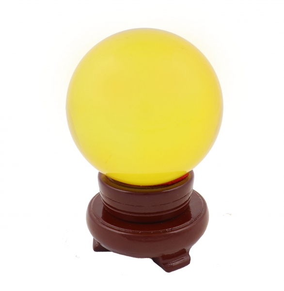 Yellow Crystal Sphere with Rotatable Wooden Stand