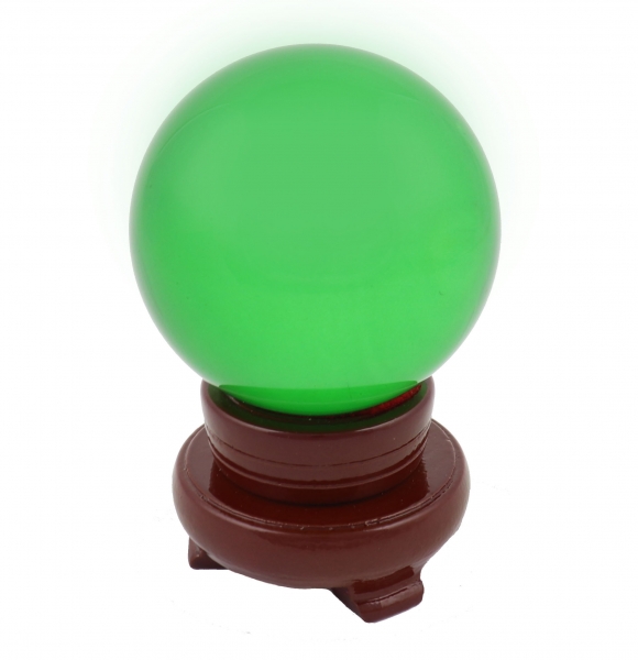 Green Crystal Sphere with Rotatable Wooden Stand