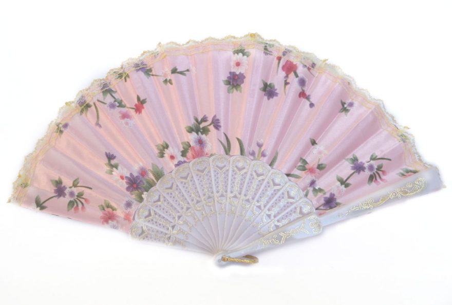 Silk Hand Fan with Golden Lace in Different Colors