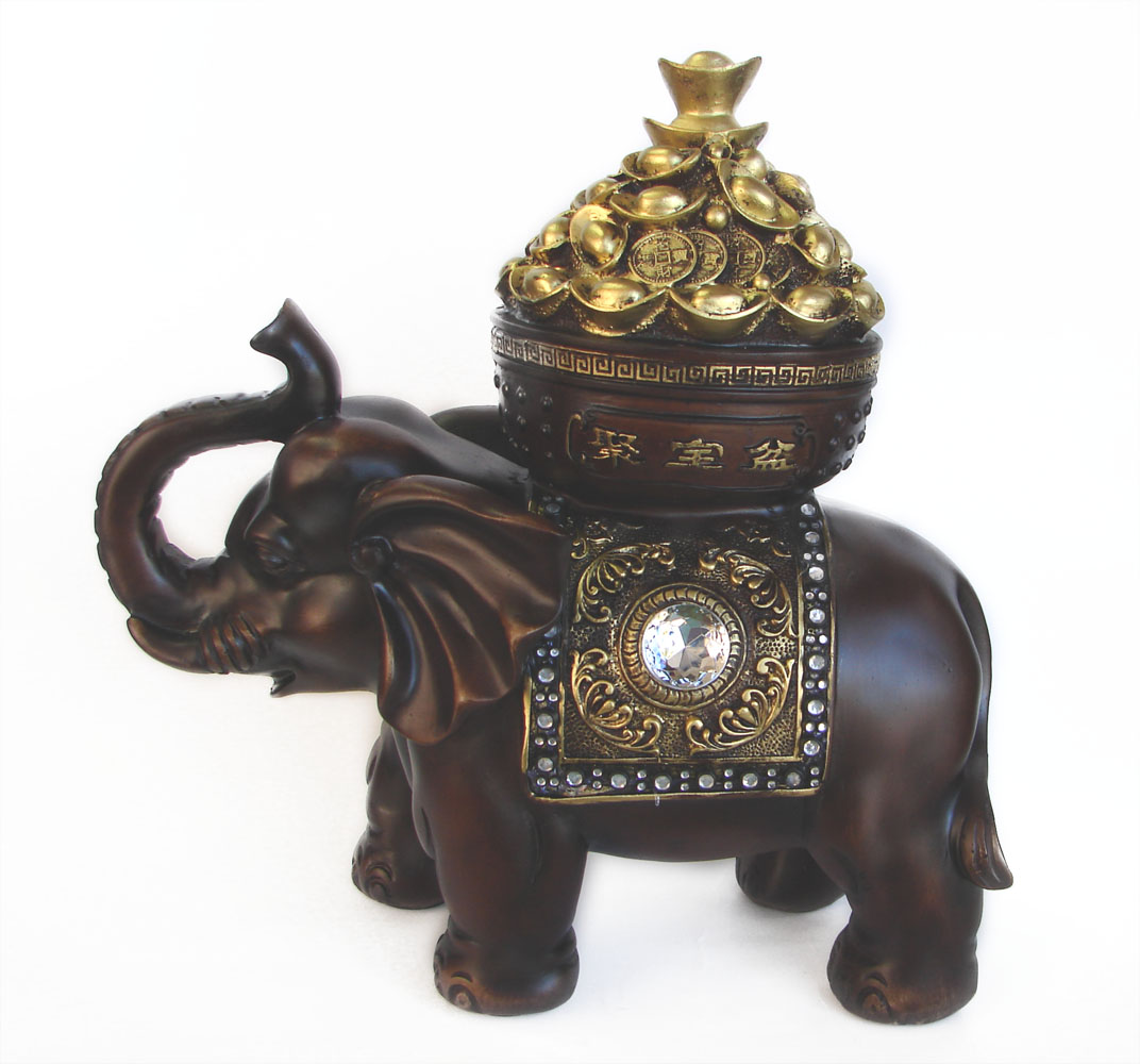 Pair of Elephant Statues One Trunk Up and One Trunk Down