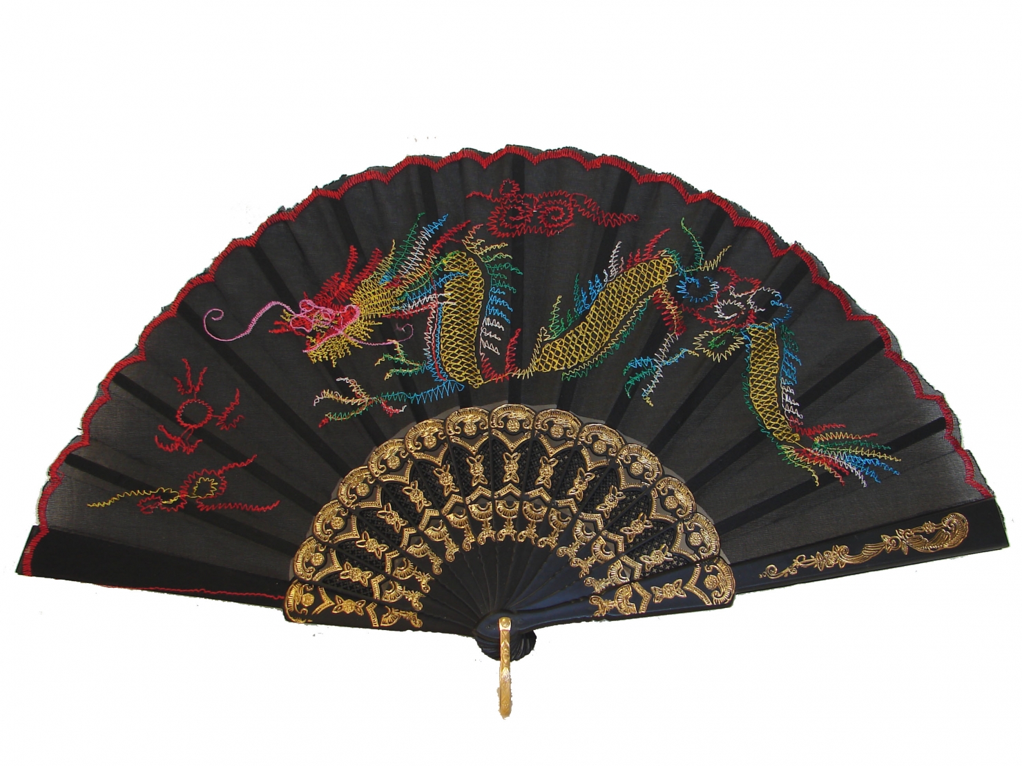 Black Chinese Cloth Folding Hand Fans