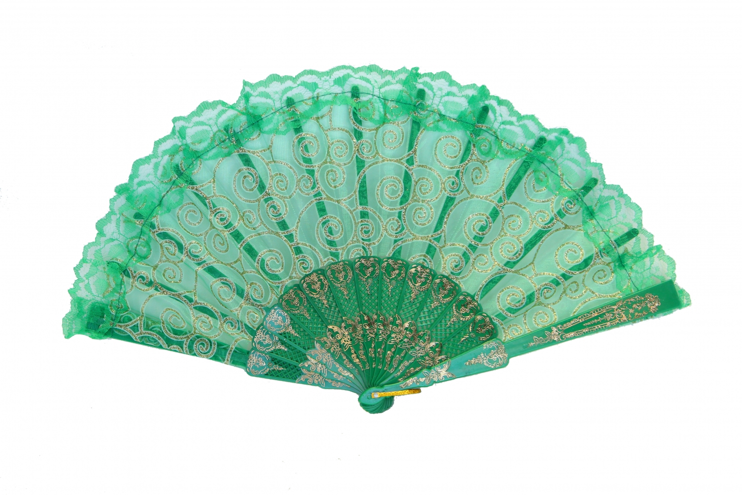 Colorful Slab Lace Folding Fan with Auspicious Symbol