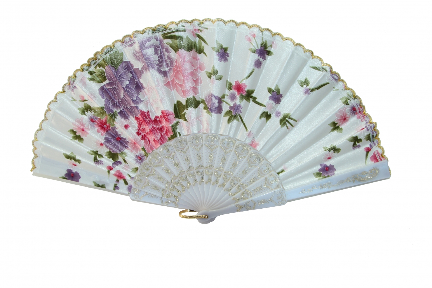 Silk Hand Fan with Golden Lace and Color Slab