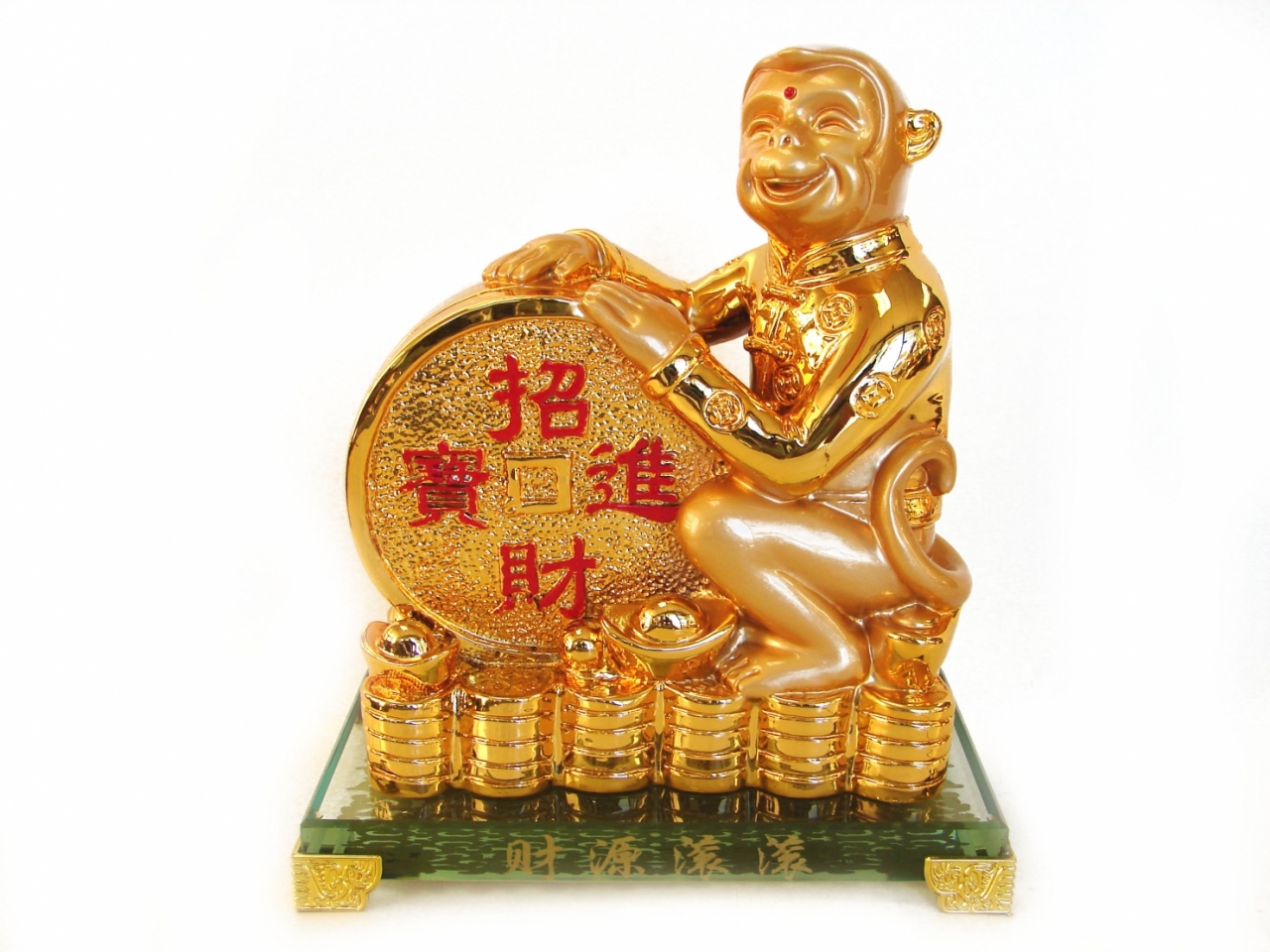 Golden Monkey Statue with Feng Shui Coin for Year of Monkey