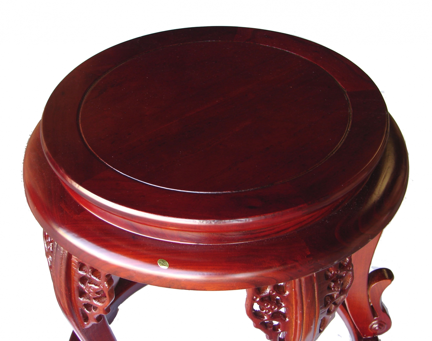 Round Wood Short Curved-Legged Plant Stand in Cherry Finish