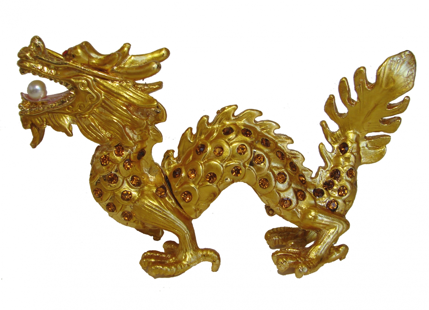 Bejeweled Cloisonne Golden Dragon Statue, Dragon Figurine