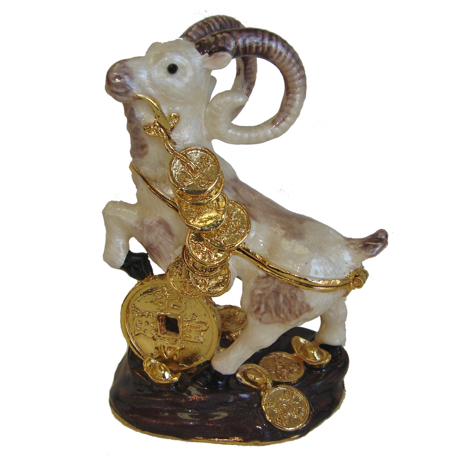 Bejeweled Cloisonne White Sheep Statue, Ram Figurine