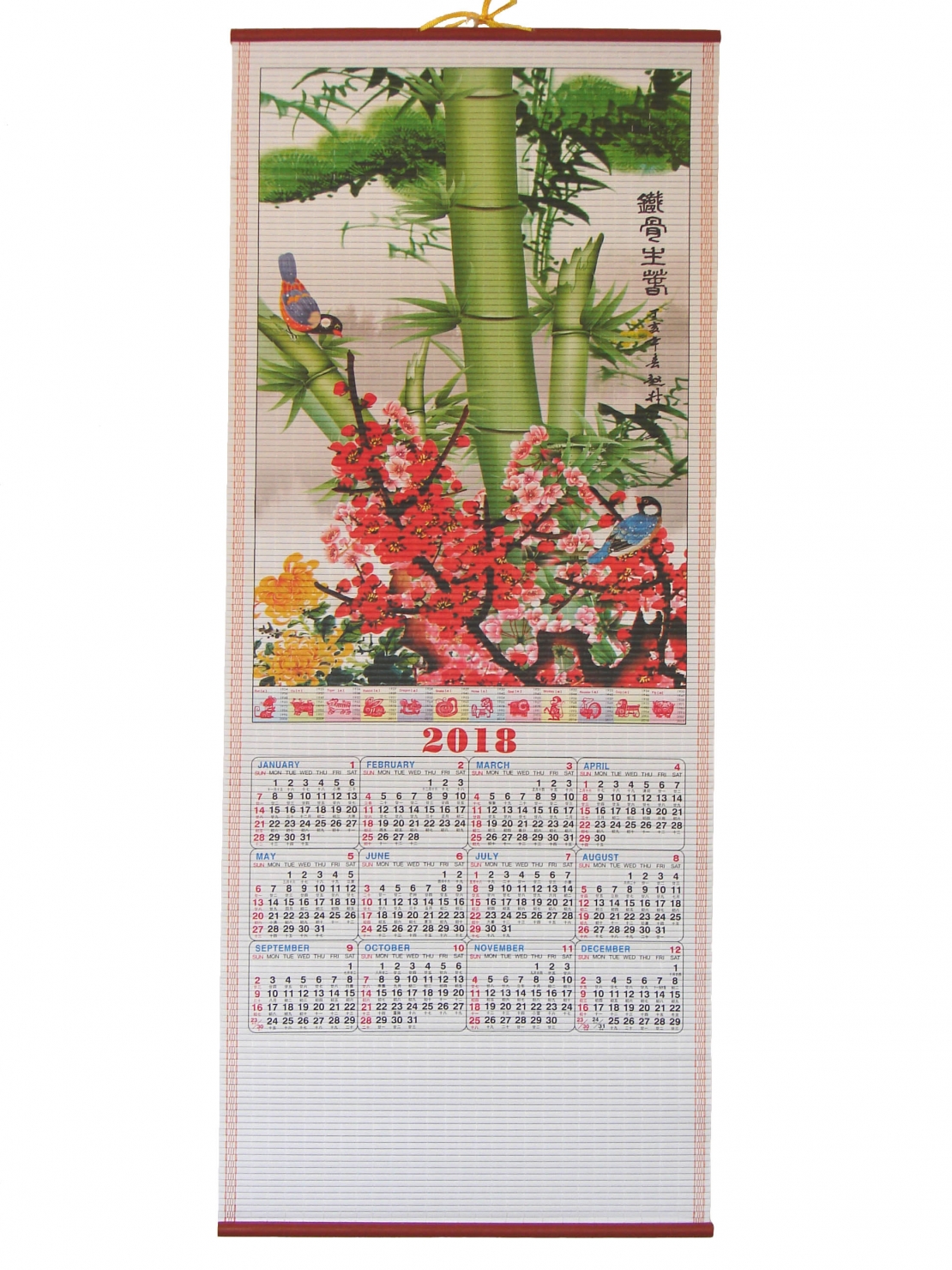 2018 Chinese Wall Scroll Calendar with Picture of Bamboo