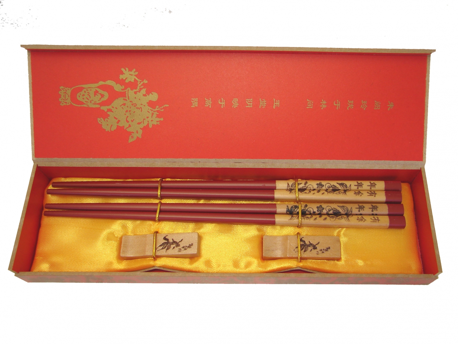 Tiny flowers Japanese chopsticks with golden blur design brown red - SINGLE  PAIR WITH ENGRAVED WOODEN BOX SET