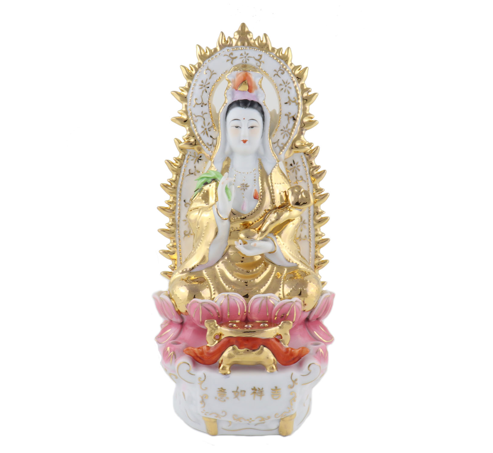 12 Inch Porcelain Golden Kuan Yin, Guan Yin Statue