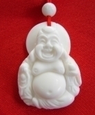 White Coral Gemstone Laughing Buddha Necklace