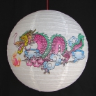 2 of Chinese White Paper Lanterns with Dragon Pictures