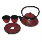 Large Burgundy Red Cast Iron Tea Set