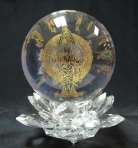 Thousand Armed Kuan Yin Crystal Sphere With Lotus Stand
