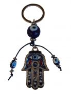 Hamsa Hand with Blue Evil Eyes Protection Keychain