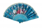 Silk Hand Fan with Golden Lace and Color Slab