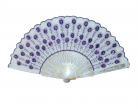 Peacock Pattern Sequin Fabric Hand Fan with White Background