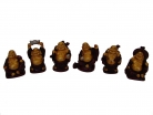 Six Little Colorful Redwood Buddha Statues