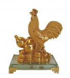 Rubber Finished Golden Rooster Statue with Wu Lou and Coins