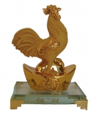 Rubber Finished Golden Rooster Statue with Big Ingot