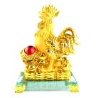 8 Inch Golden Rubber Finished Rooster Statue with Ru Yi