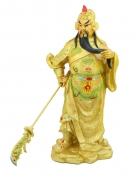 Golden Standing Guan Gong Statue Holding Guan Dao