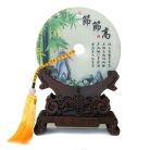 Genuine Jade Display Plate with Bamboo Picture and Stand