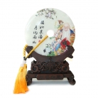 Genuine Jade Display Plate with Longevity Picture and Stand