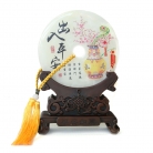 Genuine Jade Display Plate with Oriental Vase Picture and Stand