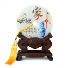 Genuine Jade Display Plate with Chinese Word Jia and Stand