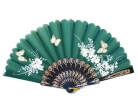 Black Slab Folding Hand Fan with Picture of Flowers and Butterflies