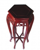 Hexagon Wood Tall Curved-Legged Plant Stand in Cherry Finish