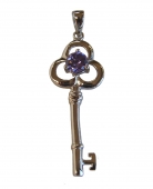 Key Shape Blue Zircon Gem with 925 Sterling Silver Pendant