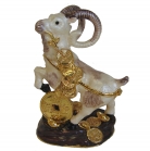 Bejeweled Cloisonne White Sheep Statue Stepping on Chinese Coin
