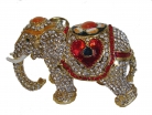 Bejeweled Cloisonne Elephant Statue with Trunk Down for Relationships