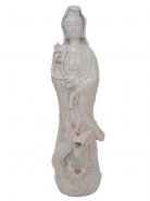 White Standing Guan Yin w/ Dragons