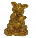 Small Golden Pig Statue Holding Ingot