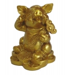Golden Pig Statue Holding RuYi