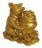 Golden Pig Statue Holding Money Pot