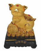 8 Inch Golden Pig Statue w/ Money Coin