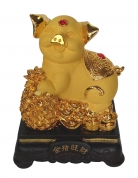 8 Inch Golden Pig Statue w/ Pineapple